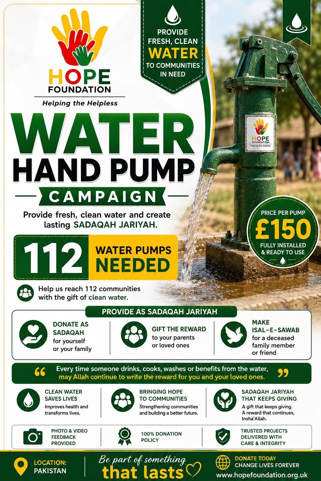 Hope Foundation Water Hand Pump Campaign providing clean water to communities in Pakistan